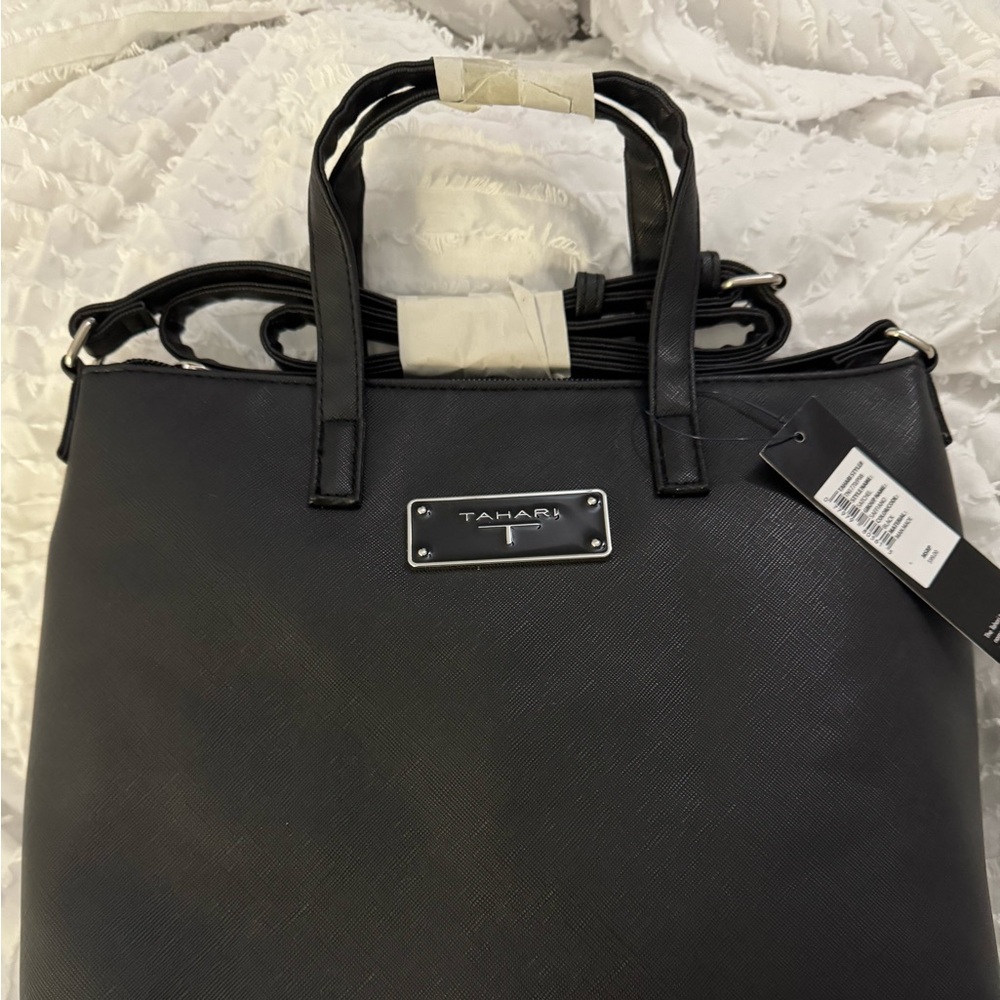 NWT Tahari  Black Saffiano Satchel with Dust Bag.